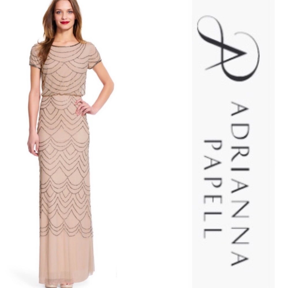 Adrianna Papell short sleeve beaded Blouson dress - Picture 2 of 8